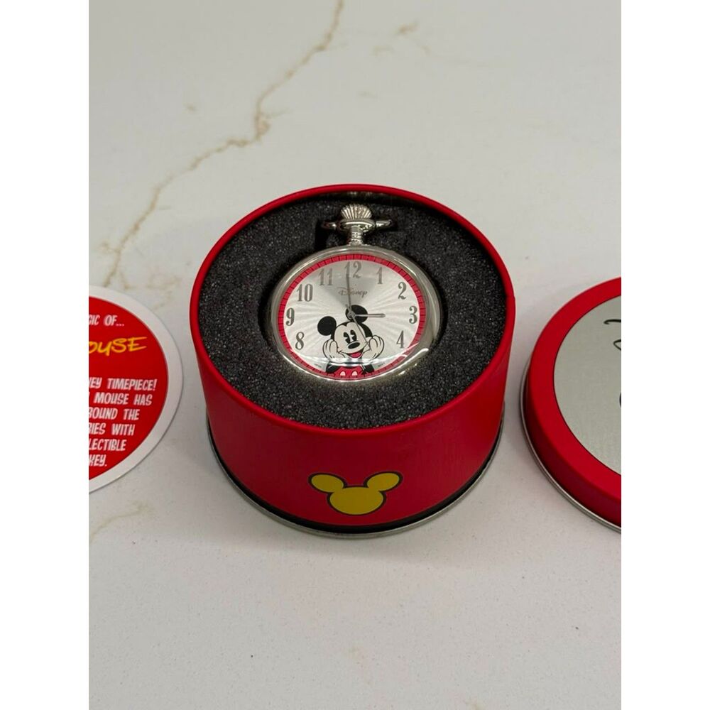 Disney Mickey Mouse Collectible Pocket Watch Vintage Presentation Tin